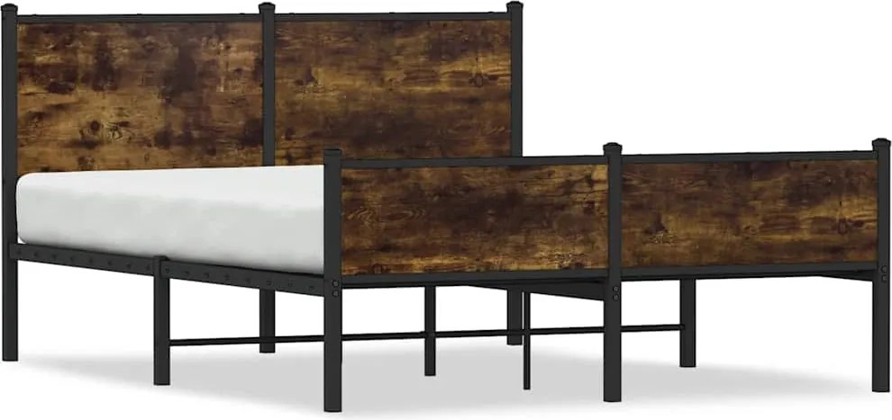 vidaXL Cadru pat metalic fără saltea, stejar fumuriu, 150x200 cm