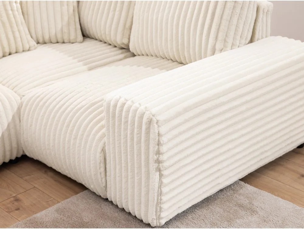 Colțar crem cu tapițerie din catifea reiată (cu colț pe partea dreaptă/în formă de "U") Justin – Ropez