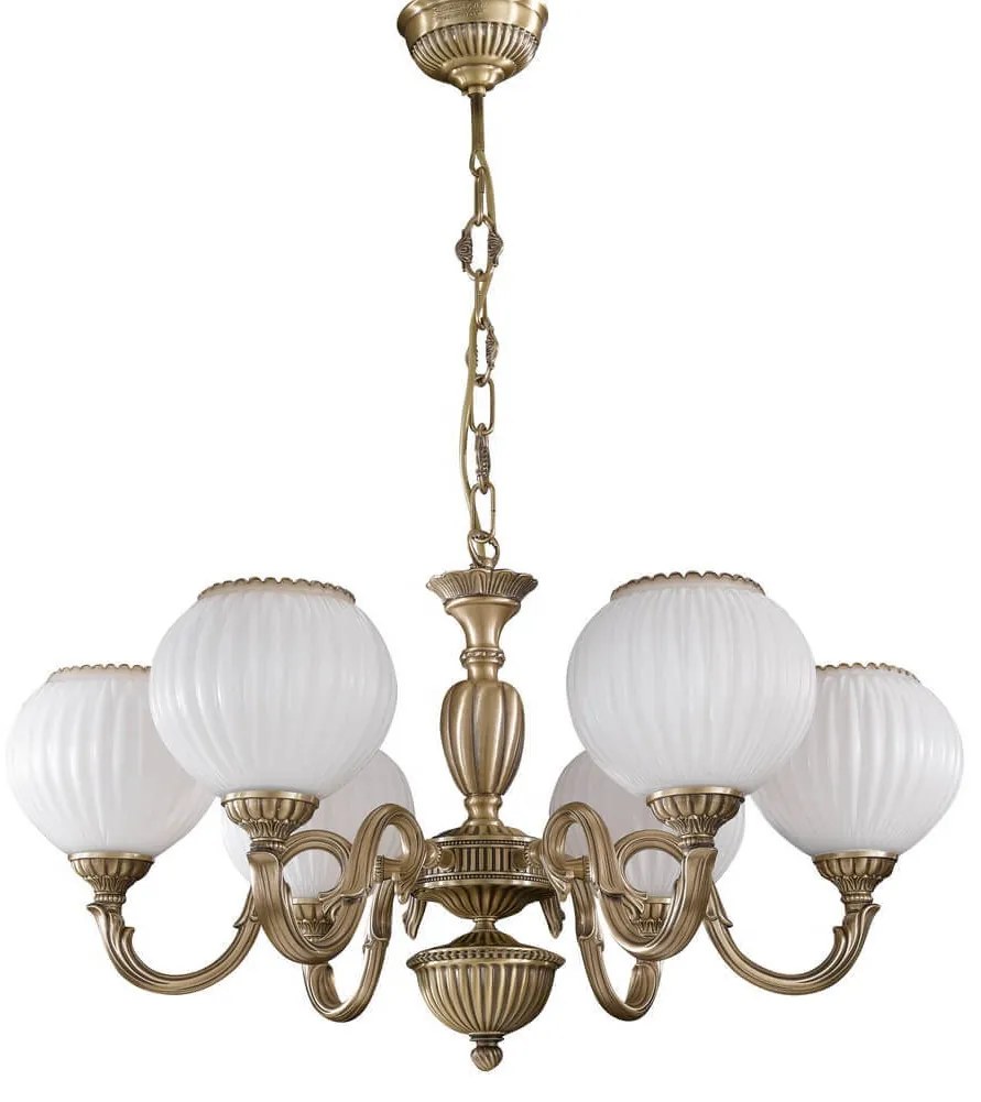 Candelabru cu 6 brate clasic design italian din alama, sticla 9250 RA-L. 9250/6