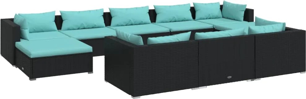 vidaXL Set mobilier de grădină cu perne, 10 piese, negru, poliratan