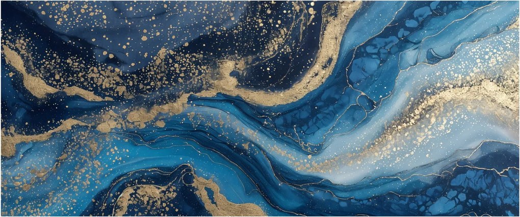 Tablou - Marmură abstractă albastru-aurie (120x50 cm)