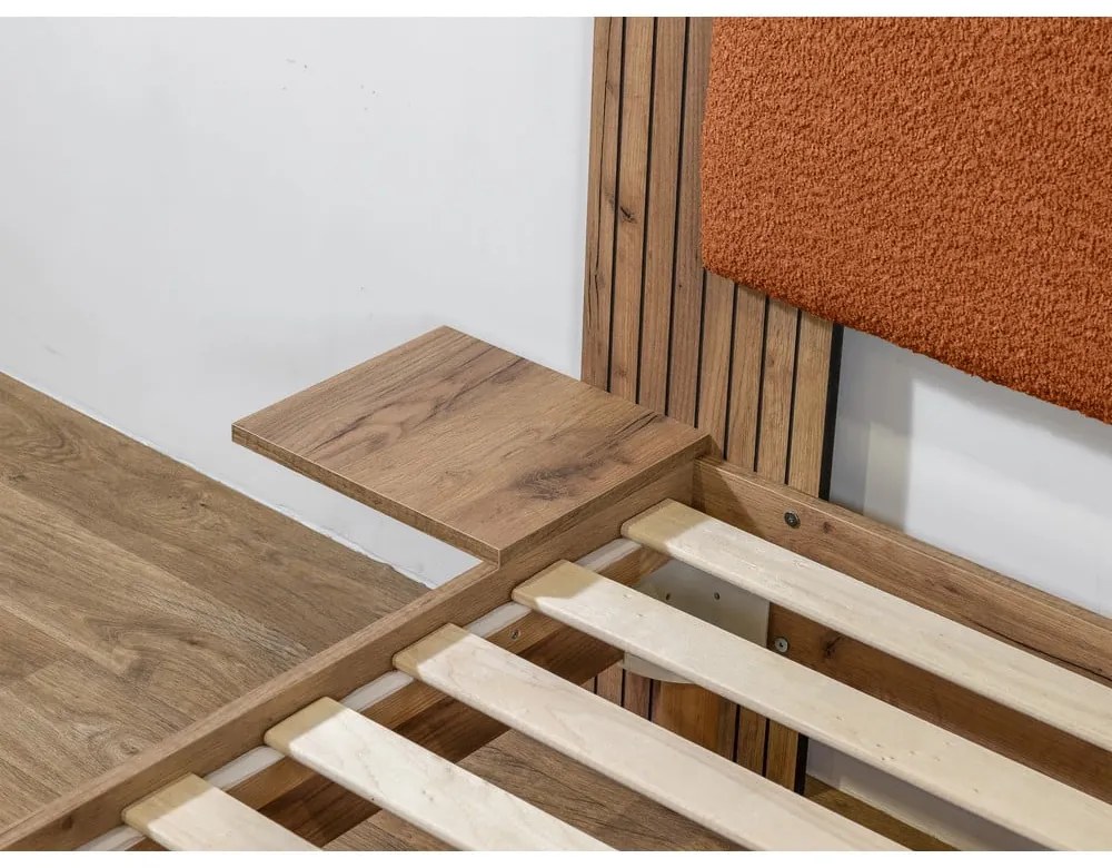 Pat matrimonial portocaliu cu somieră 160x200 cm Lior – Bobochic Paris