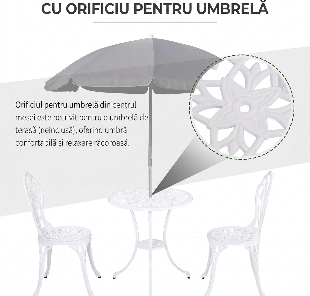 Outsunny Set de Gradina 3 Piese din Aluminiu cu 2 Scaune