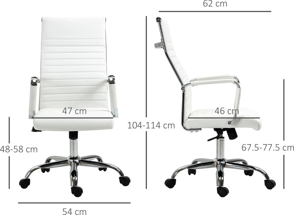 Vinsetto Scaun de birou ergonomic din piele ecologică, cu rotire și balans, 54x62x104-114 cm, alb | Aosom Romania