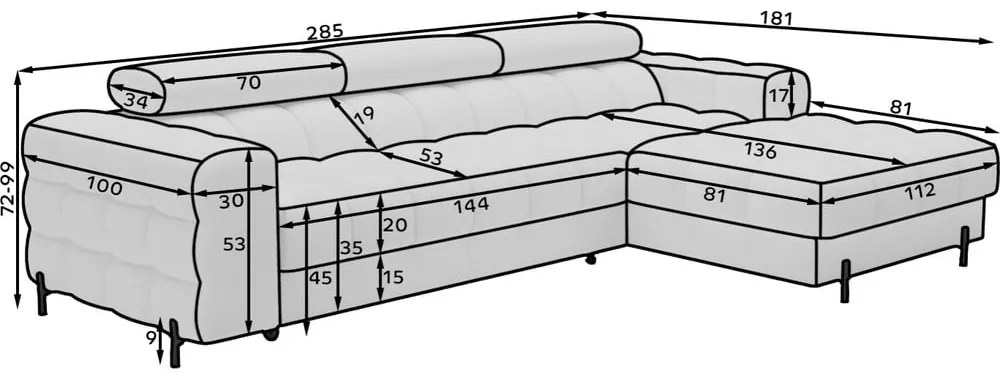 Colțar albastru extensibil/cu spațiu de depozitare cu tapițerie din țesătură bouclé (cu colț pe partea stângă/cu șezlong) Felro – ELTAP
