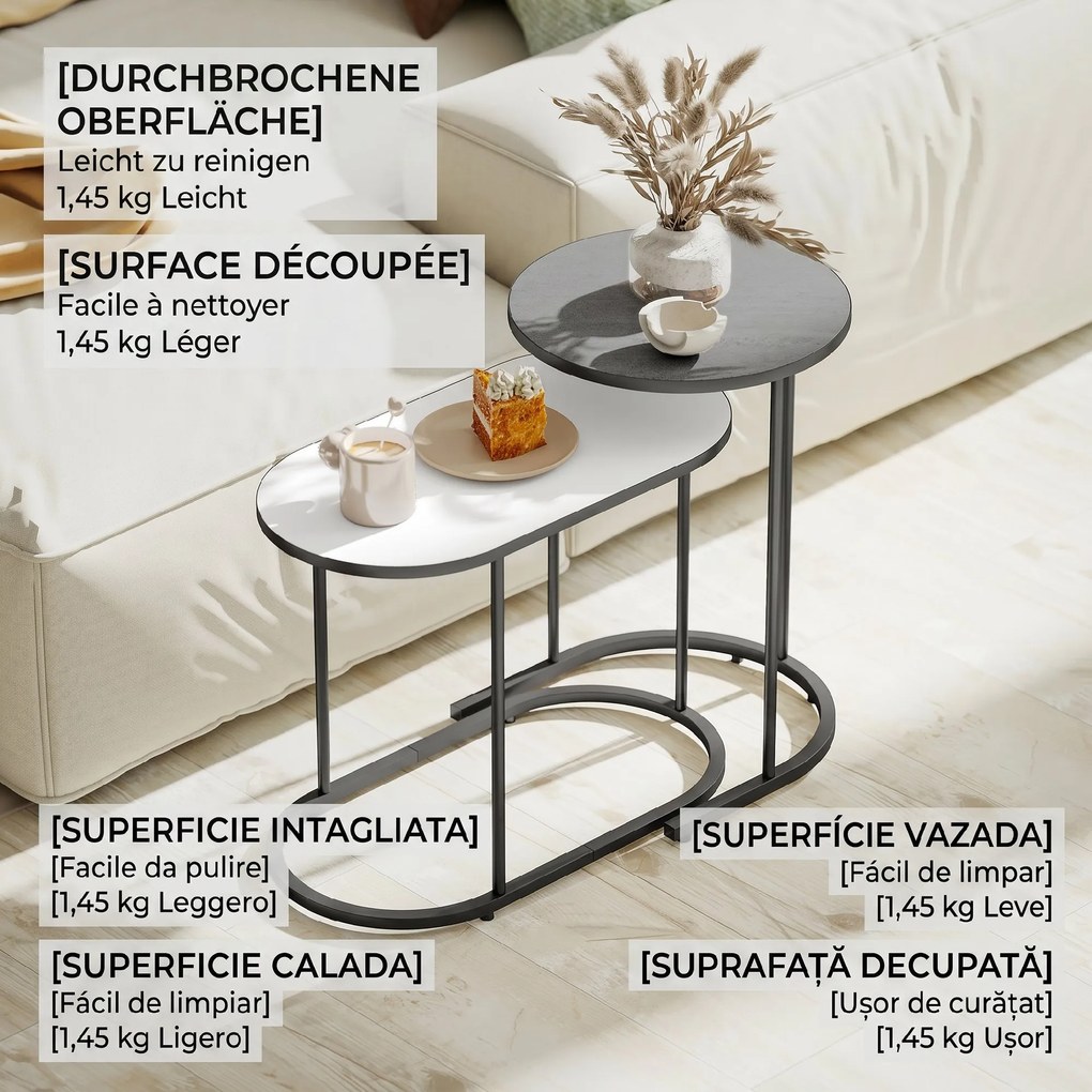 HOMCOM Set 2 Măsuțe de Cafea Suprapuse cu Cadru Metalic pentru Sufragerie și Birou, Gri și Alb | Aosom Romania