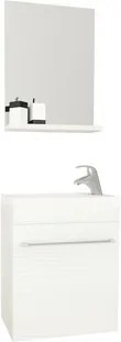 Set mobilier baie Rovere Bianco, incl. baza lavoar, lavoar ceramic si oglinda cu polita