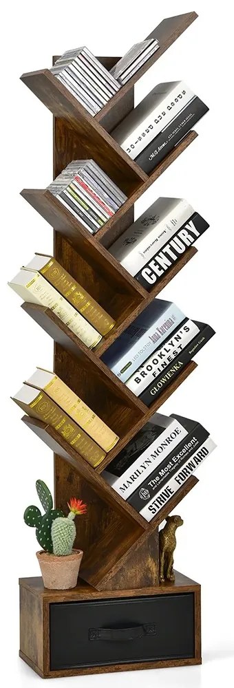 Bibliotecă cu 10 rafturi, maro