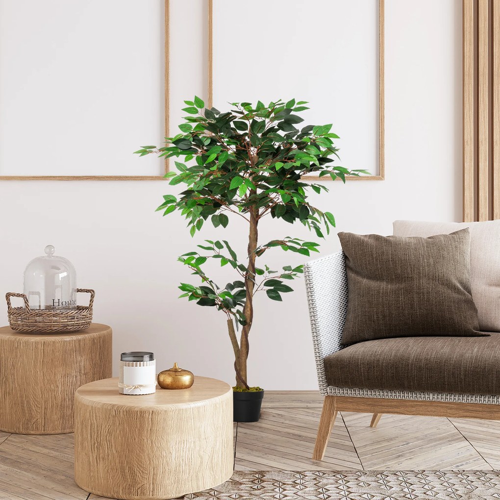 Outsunny Plantă Artificială Arbore de Ceai cu 546 de Frunze Realistice și Ghiveci de Ciment 120 cm Verde | Aosom Romania