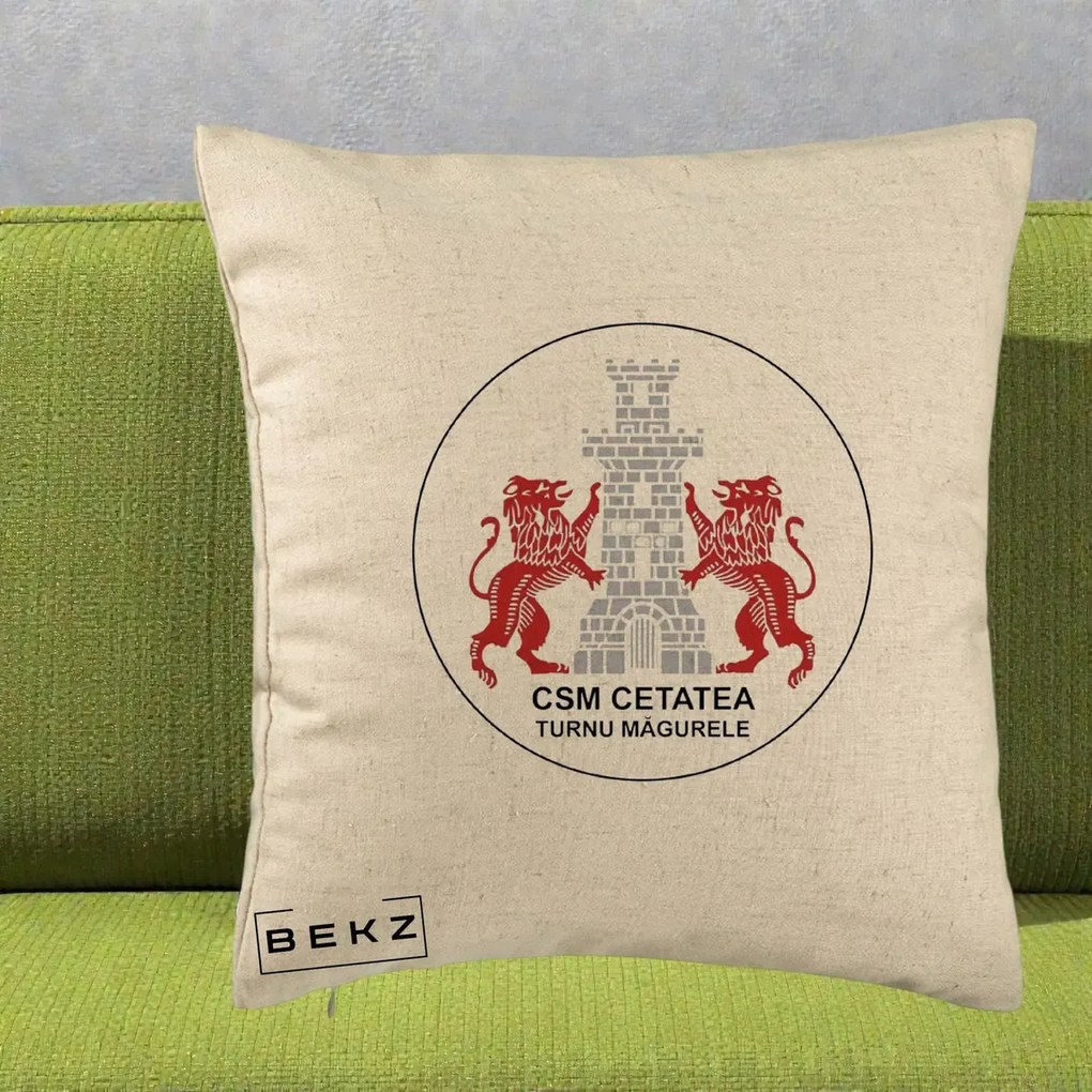 Perna Personalizata CSM Cetatea Turnu Magurele Fotbal, 40x40 cm, Bej, Husa Detasabila, Perna Inclusa, BEKZ®