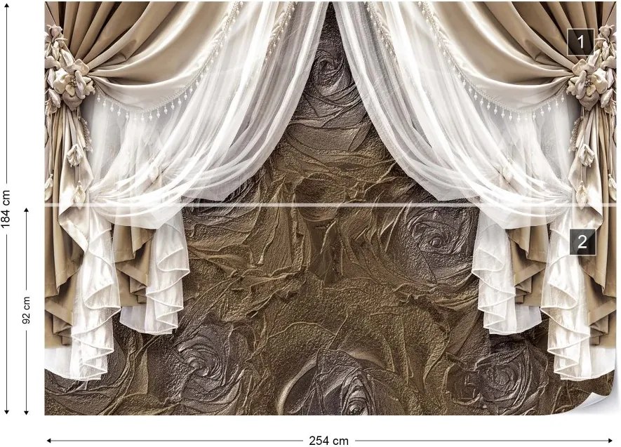 GLIX Fototapet - Brown Curtains Luxury Effect Vliesová tapeta  - 254x184 cm