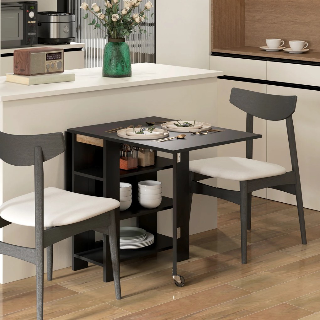 HOMCOM Masă pentru bucătărie masă de dining pliabilă detașabilă 3 etajere 2 blaturi rabatabile design modern 120 x 60 x 75 cm negru | Aosom Romania
