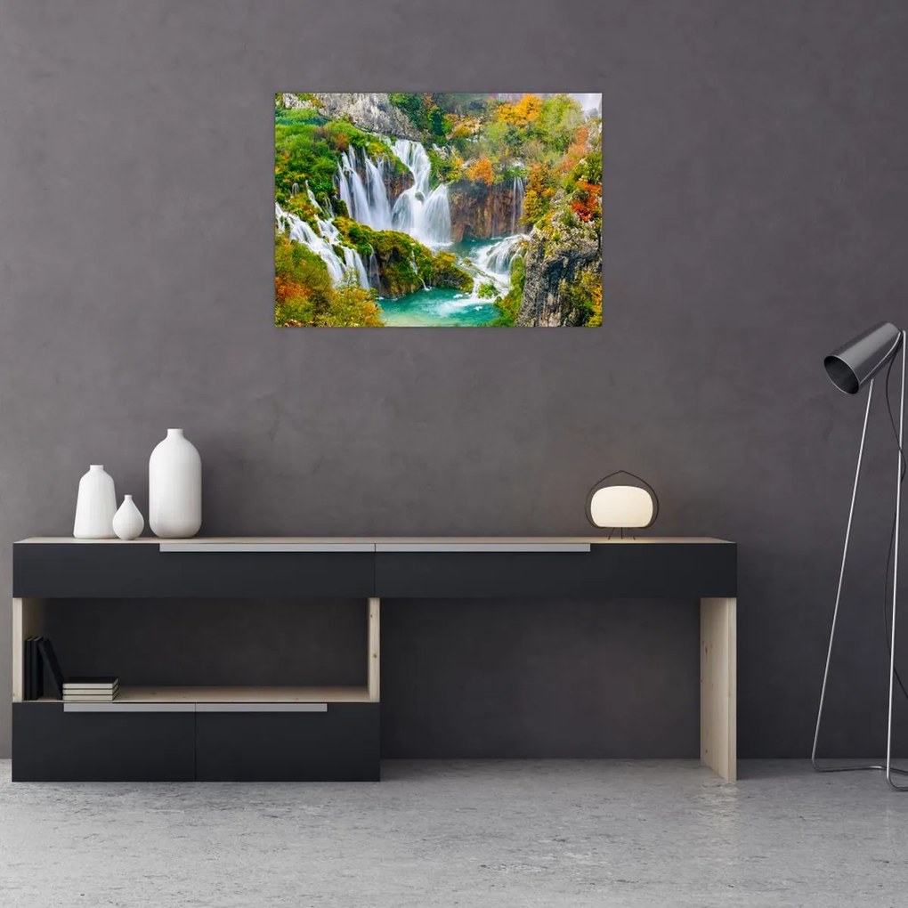 Tablou pe sticlă - Parcul Național Lacurile Plitvice (70x50 cm)