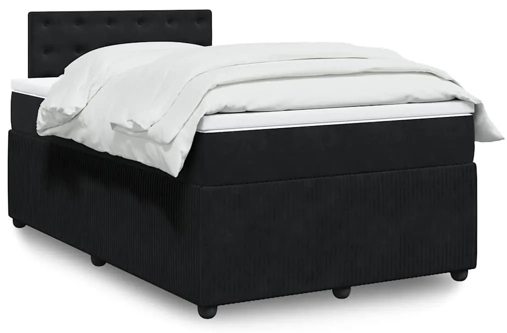 vidaXL Pat box spring cu saltea, negru, 120x200 cm, catifea