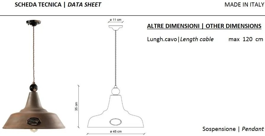 Lustra design retro realizat manual din ceramica si metal GRUNGE