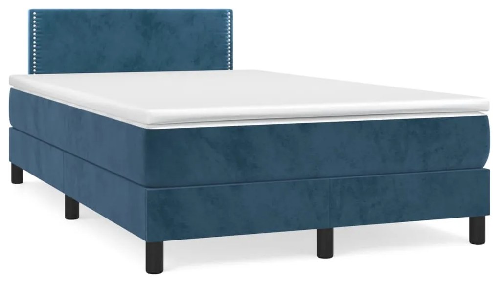 3141237 vidaXL Pat box spring cu saltea, albastru închis, 120x200 cm, catifea