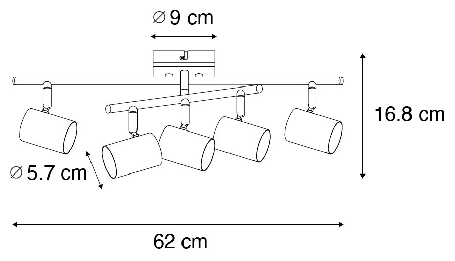 Plafoniera neagră cu lemn 5 lumini reglabile dreptunghiulară - Jeana