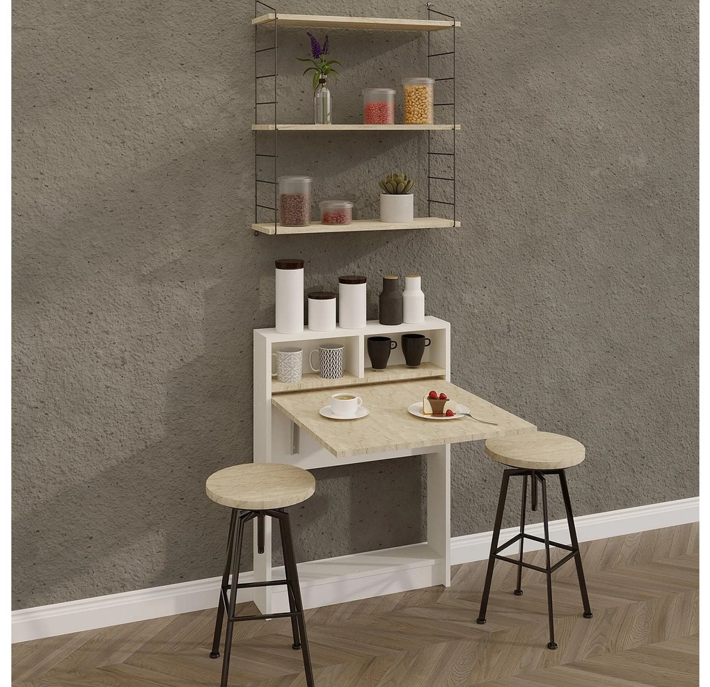 Masă sufragerie rabatabilă Brackie (pentru 2 persoane) (Travertin) . 1101344