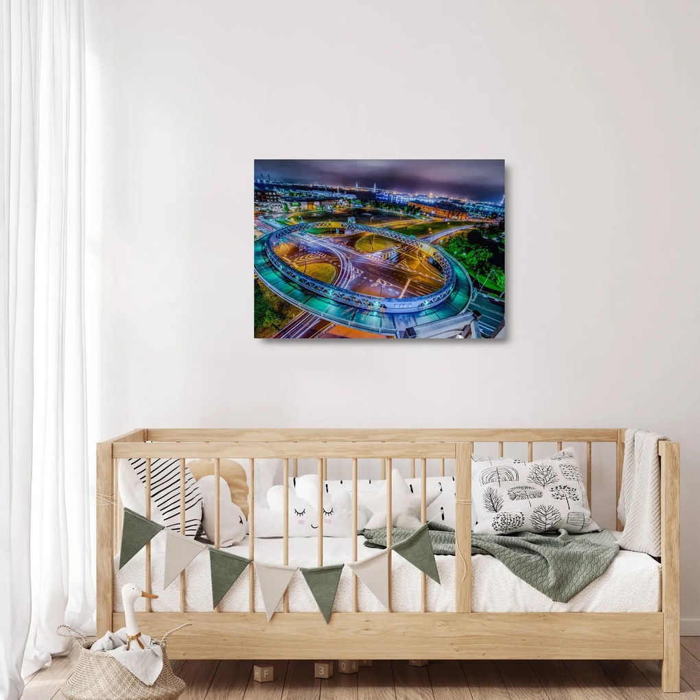 Tablou pe sticlă panorama orașului nocturn (70x50 cm)
