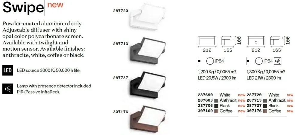 Aplica LED cu senzor de miscare pentru exterior IP54 Swipe ap antracit