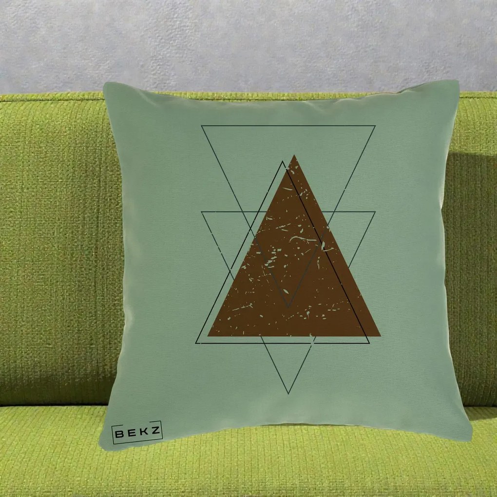Perna Decorativa Geometric Triunghiuri Sacred, 40x40 cm, Verde, Husa Detasabila, Perna Inclusa, BEKZ®