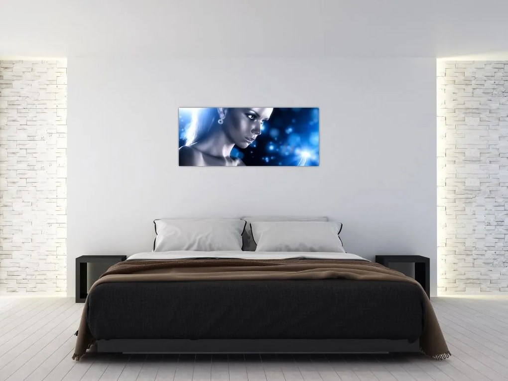 Tablou - Femeia, sclipici albastru (120x50 cm)