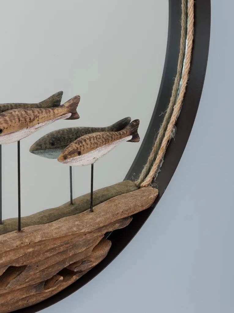 Oglinda din metal, cu insertii din lemn de paulownia, Fish