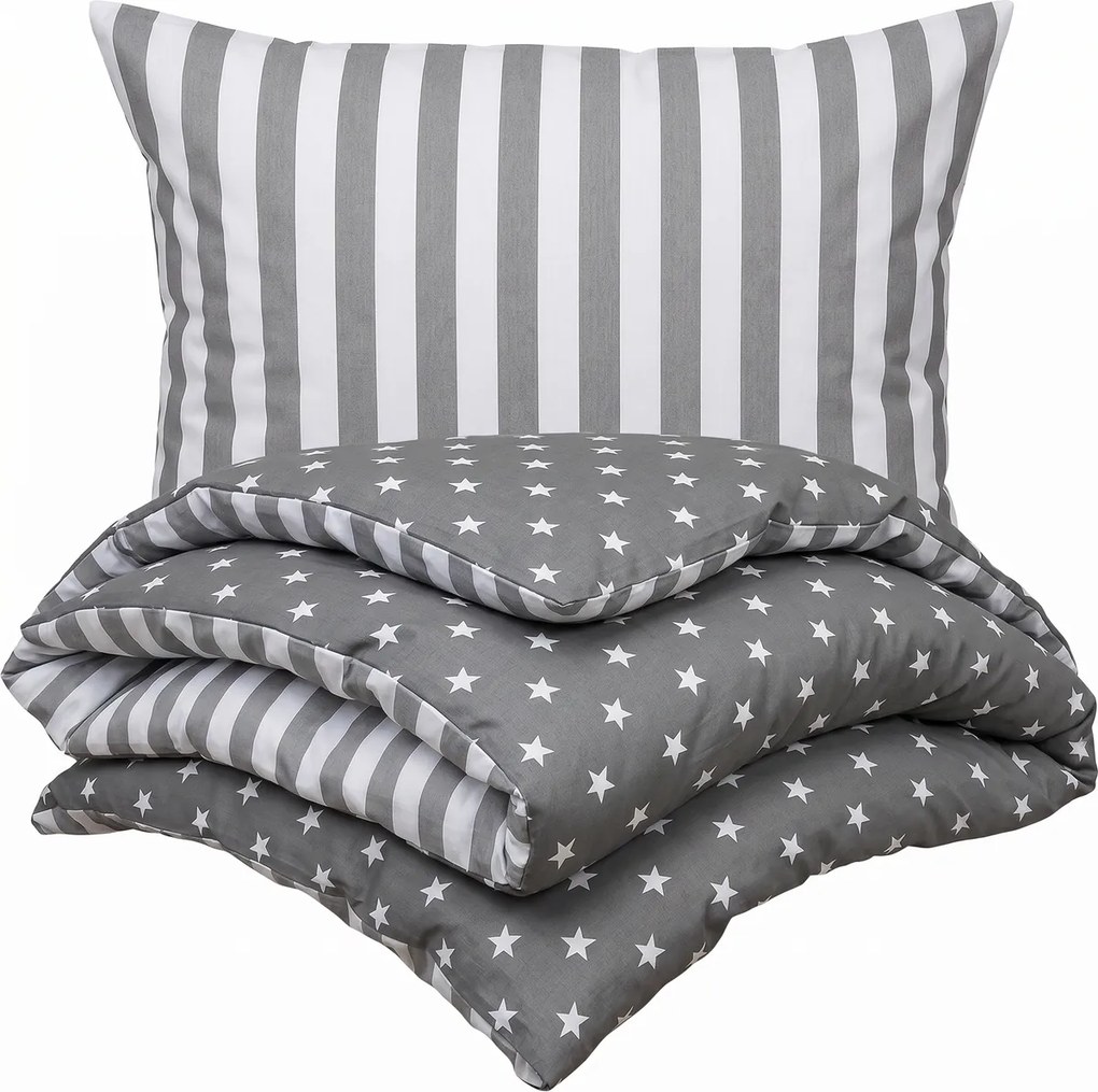 Lenjerie pat 1 pers., 4Home Stars gri, din bumbac, 140 x 200 cm, 70 x 90 cm