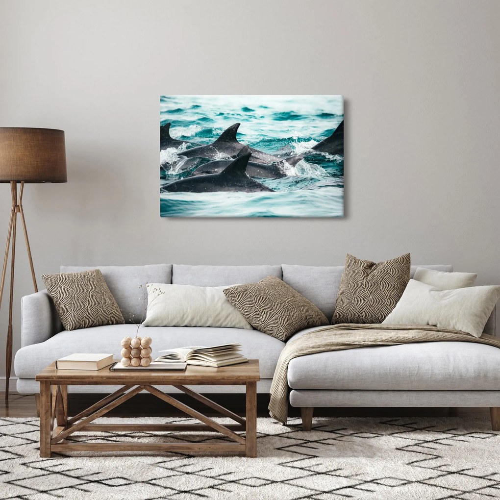Tablou - Delfini în ocean (90x60 cm)