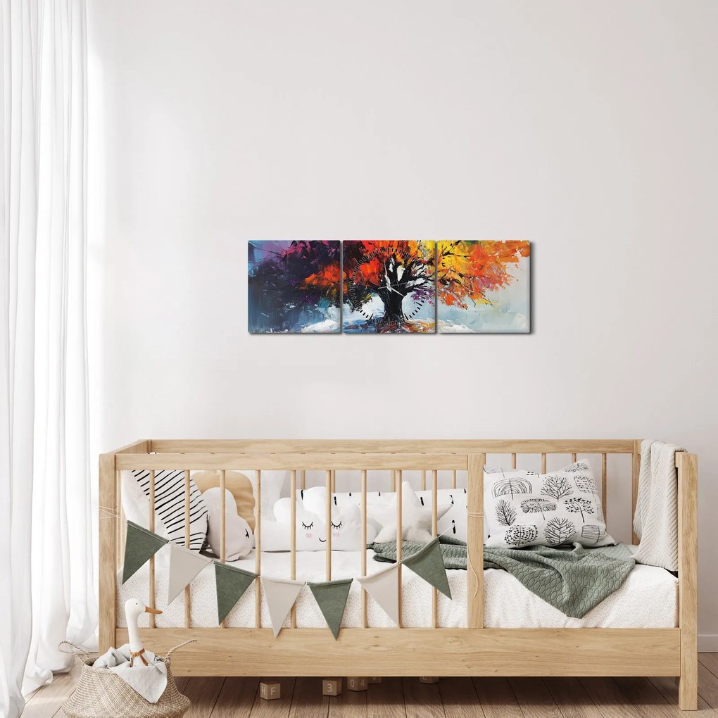 Tablou - Copac multicolor (cu ceas) (90x30 cm)