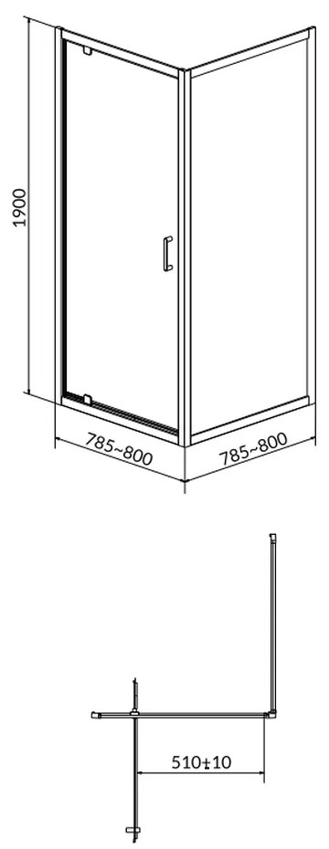 Cabina de dus patrata 80x80 cm Cersanit Arteco, crom 800x800 mm