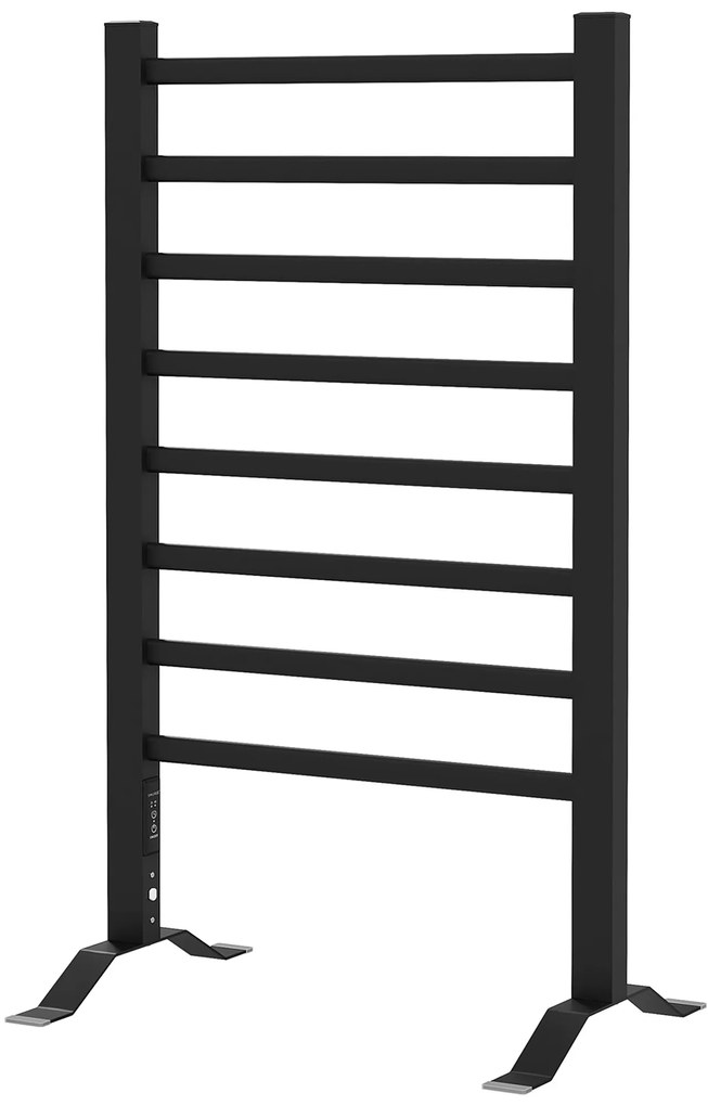 HOMCOM Uscător Electric de Prosoape, Cuier Încălzit cu 8 Bare și Temporizator de 2 sau 4 Ore, 53x35x90 cm, Negru | Aosom Romania