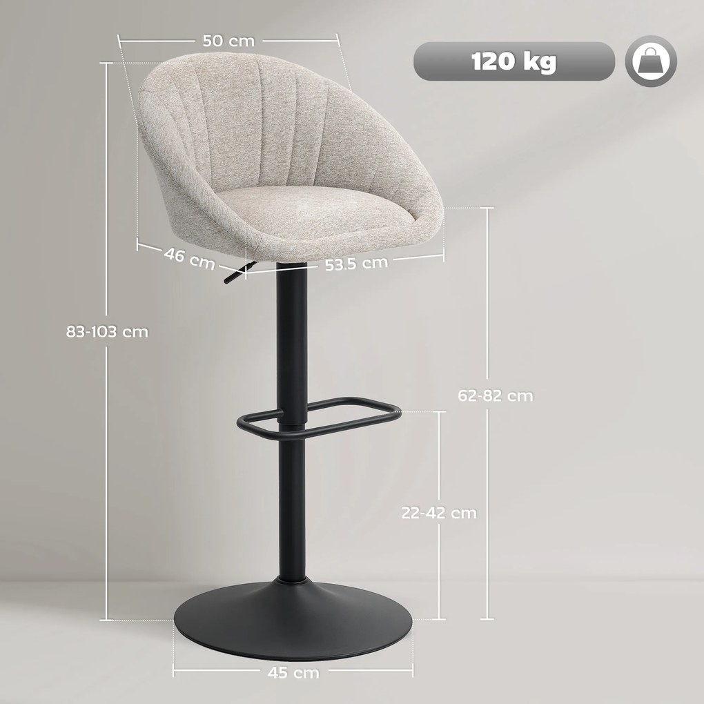 HOMCOM Set 2 Scaune de Bar Rotative din Țesătură cu Înălțime Ajustabilă Bej | Aosom Romania