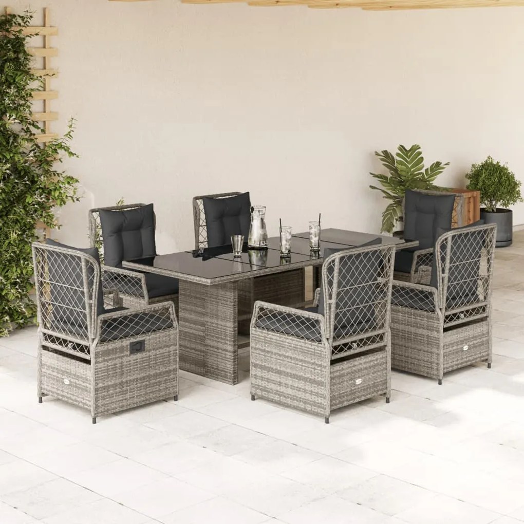 vidaXL Set mobilier de grădină cu perne, 7 piese, gri, poliratan