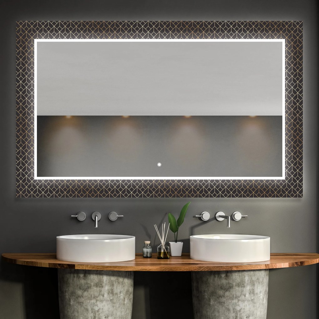 Oglindă decorativă cu iluminare de fundal pentru baie - Golden Lines