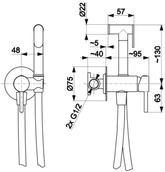 Baterie de bideu cu duș pentru instalare ascunsă KFA Armatura 5039-512-31 MOZA auriu