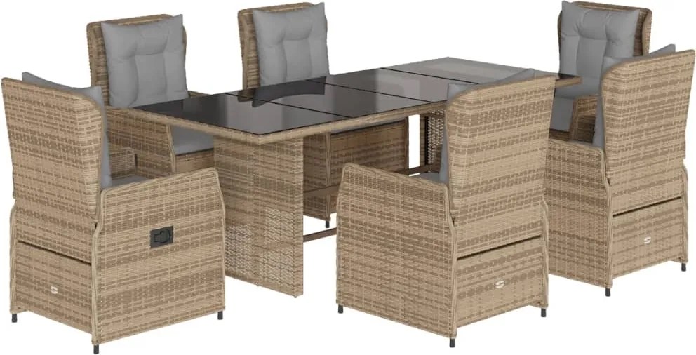vidaXL Set de masă pentru grădină, 7 piese, cu perne, bej, poliratan