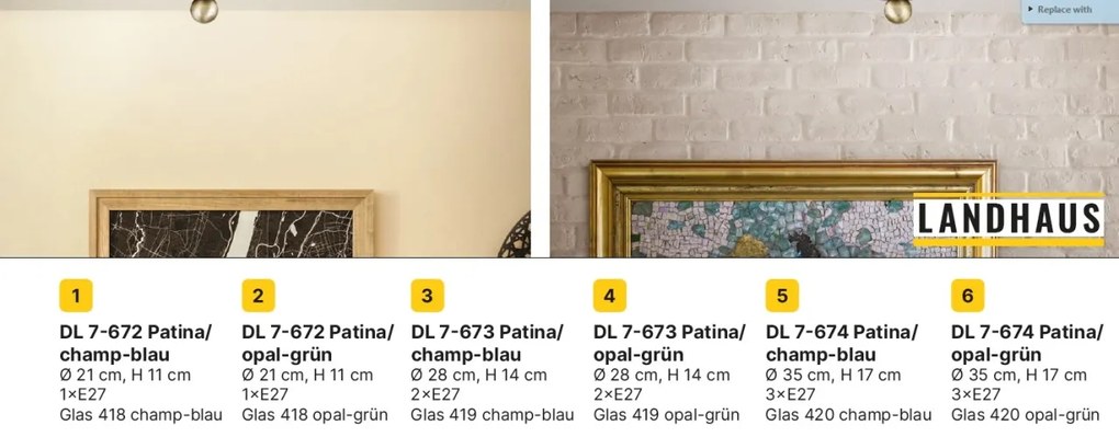 Plafoniera clasica Landhaus 28cm alama antique/ sticla champagne decor albastru