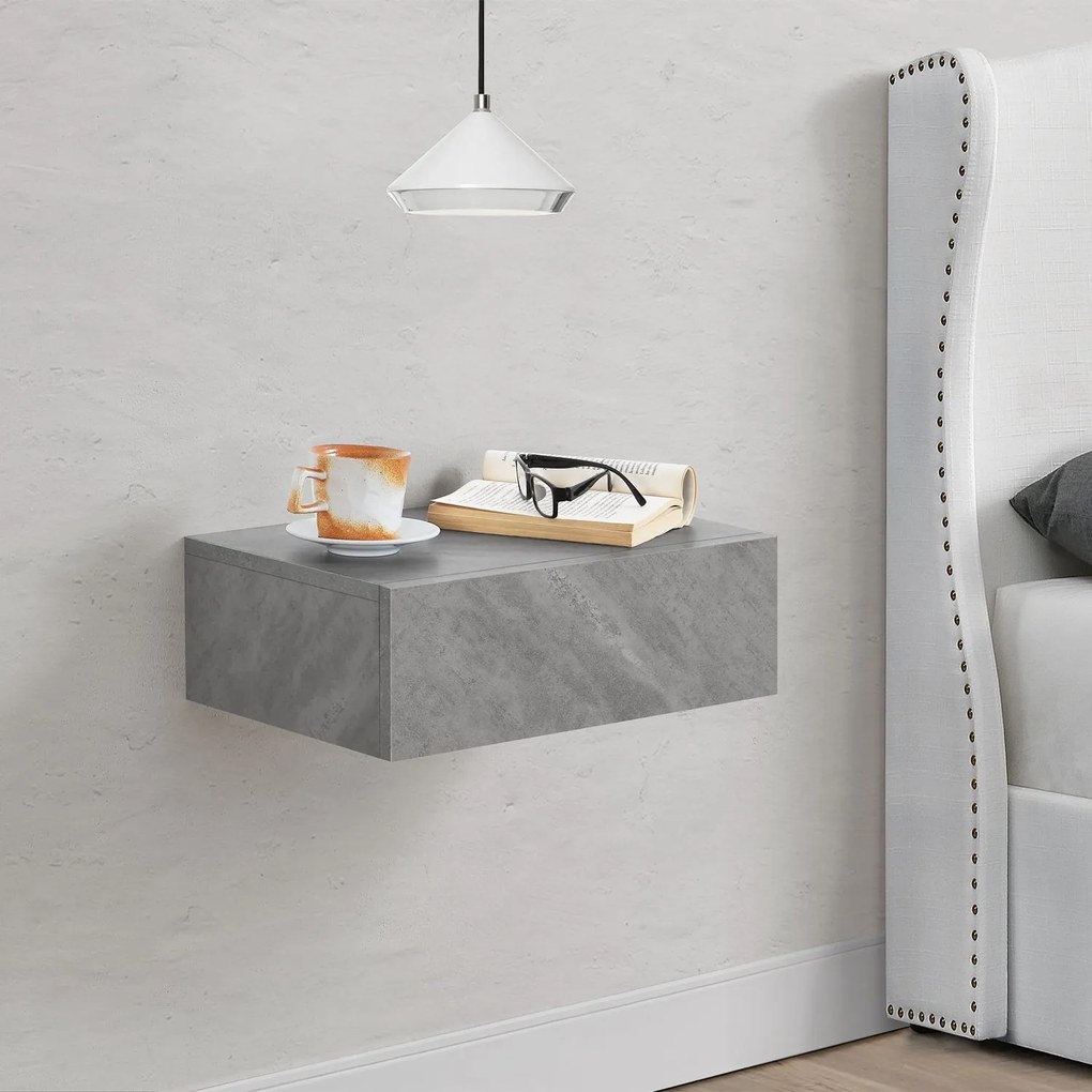 Noptiera montata pe perete 46x30x15 cm cu sertar, aspect beton
