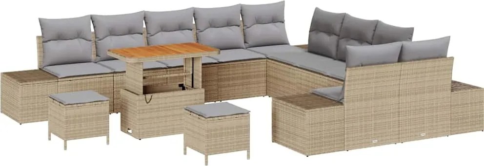 vidaXL Set de canapele pentru grădină cu pernă 13 pcs Bej poliratan