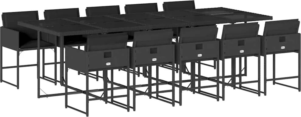 vidaXL Set mobilier de exterior cu perne, 11 piese, negru, poliratan