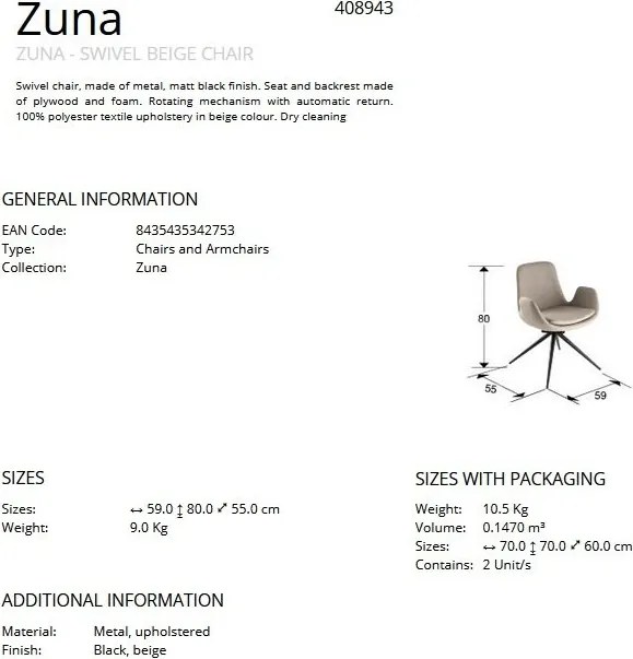 Scaun pivotant dining design elegant Zuna bej