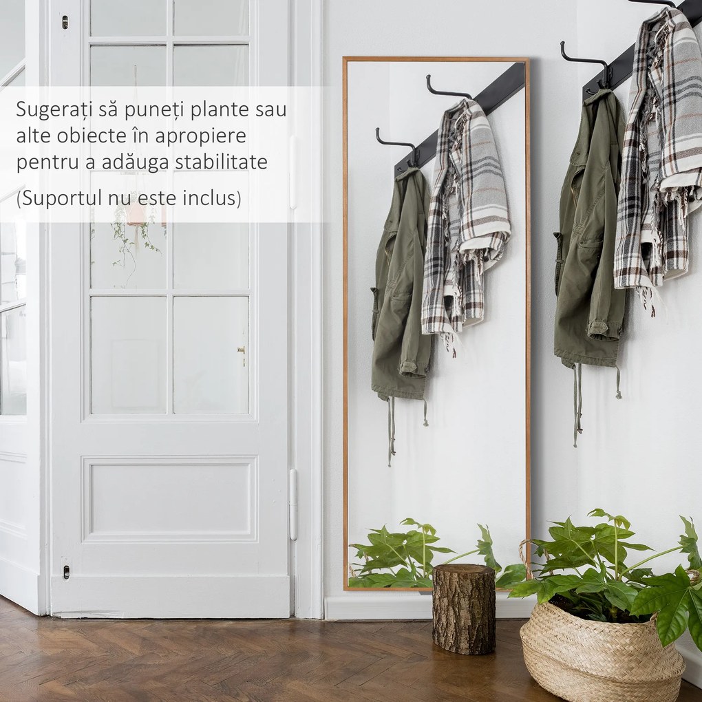 HOMCOM Oglindă Lungă din Lemn Design Natural, Montare Verticală/Orizontală, pentru Hol sau Dormitor, Maro | Aosom Romania