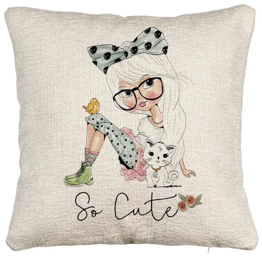 Perna Decorativa Canapea, Model So Cute, 40x40 cm, Cu fermoar