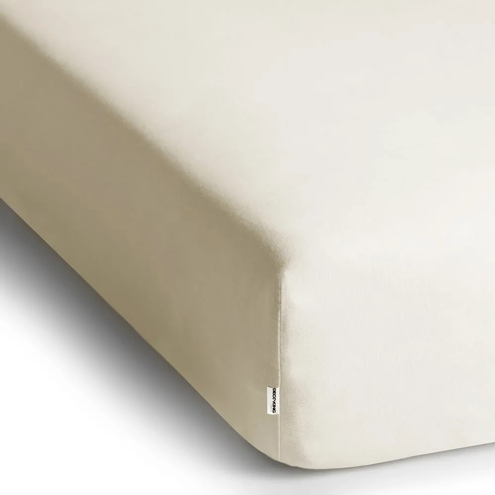 Cearceaf alb-crem din jerseu cu elastic 240x200 cm Amber – Restilo