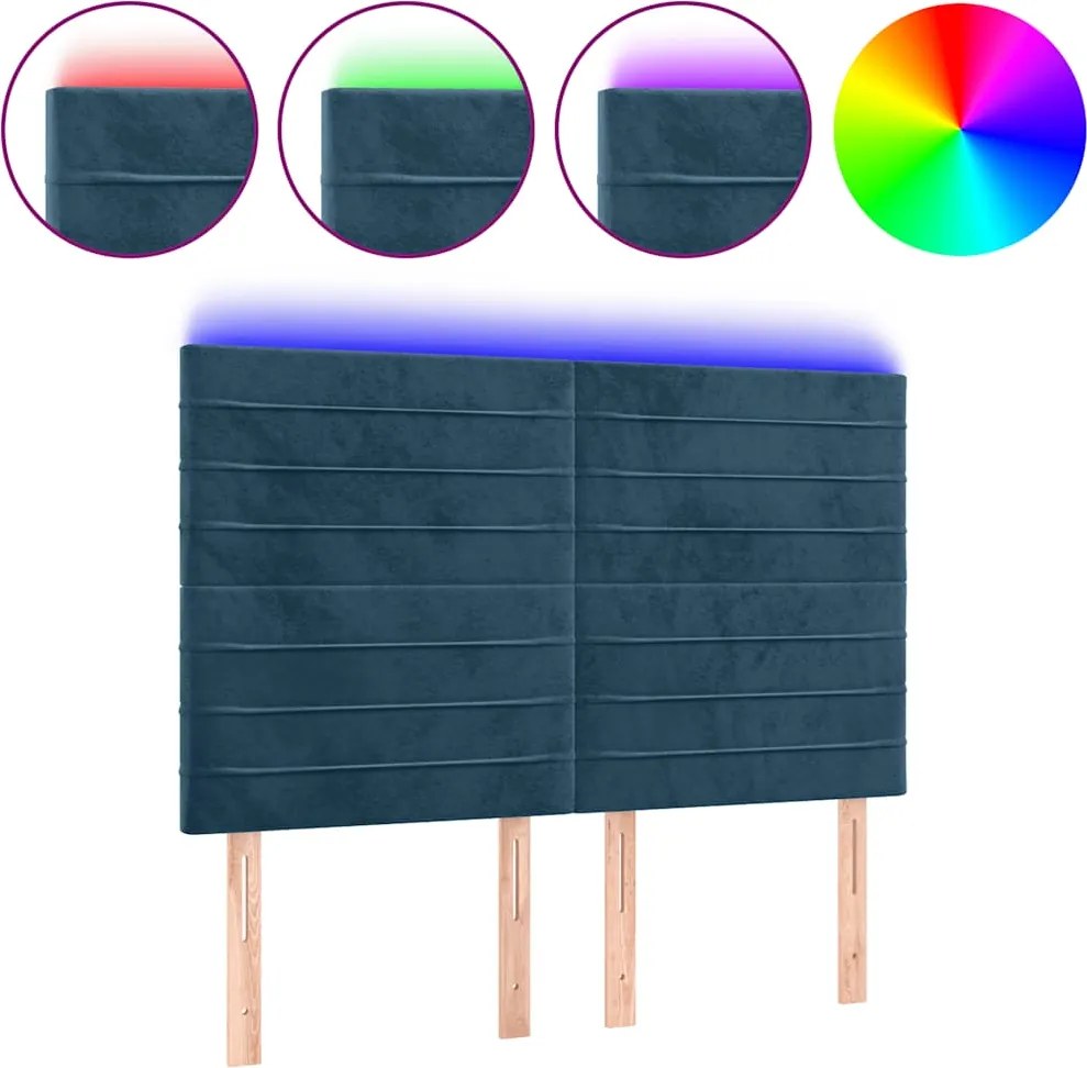 vidaXL Tăblie de pat cu LED, albastru închis, 144x5x118/128cm, catifea