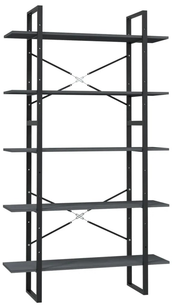 3082005 vidaXL Bibliotecă cu 5 rafturi, gri, 100x30x175 cm, lemn masiv de pin