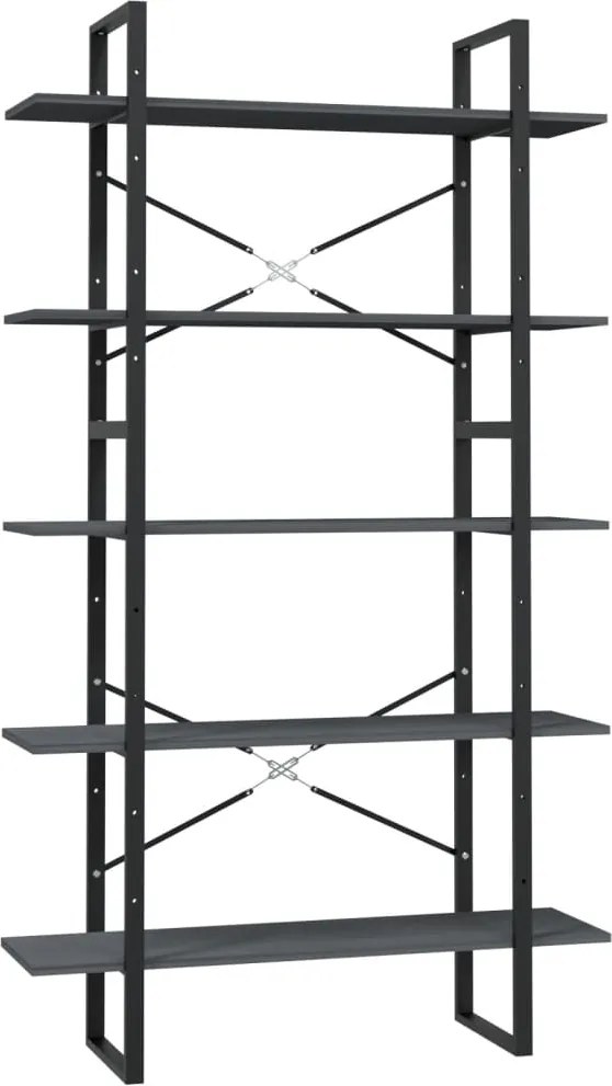 vidaXL Bibliotecă cu 5 rafturi, gri, 100x30x175 cm, lemn masiv de pin