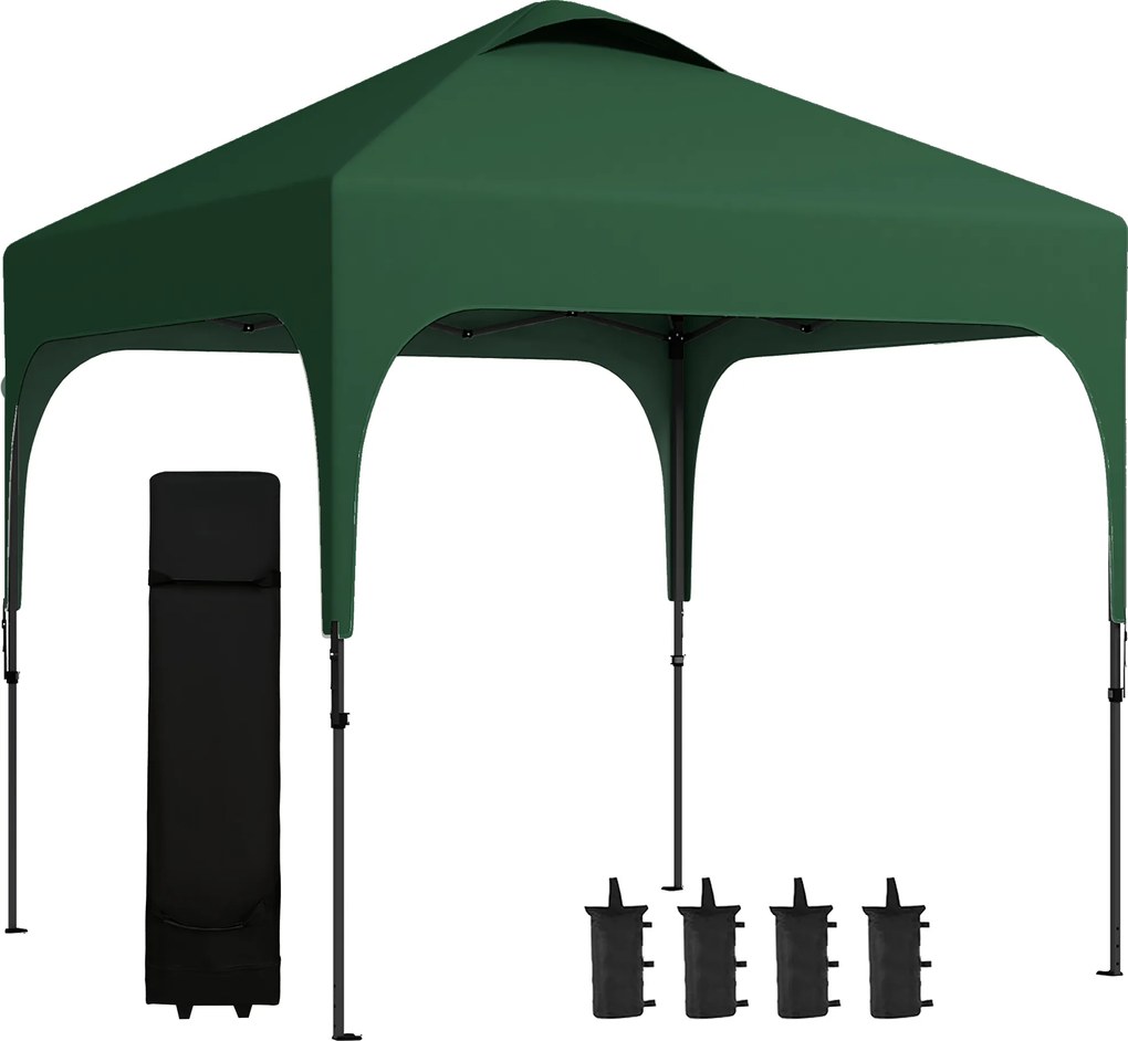 Outsunny Cort de grădină 250x250x268 cm Protecție UV50+ Reglabil pe înălțime cu 4 saci de nisip și husă de transport Verde | Aosom Romania