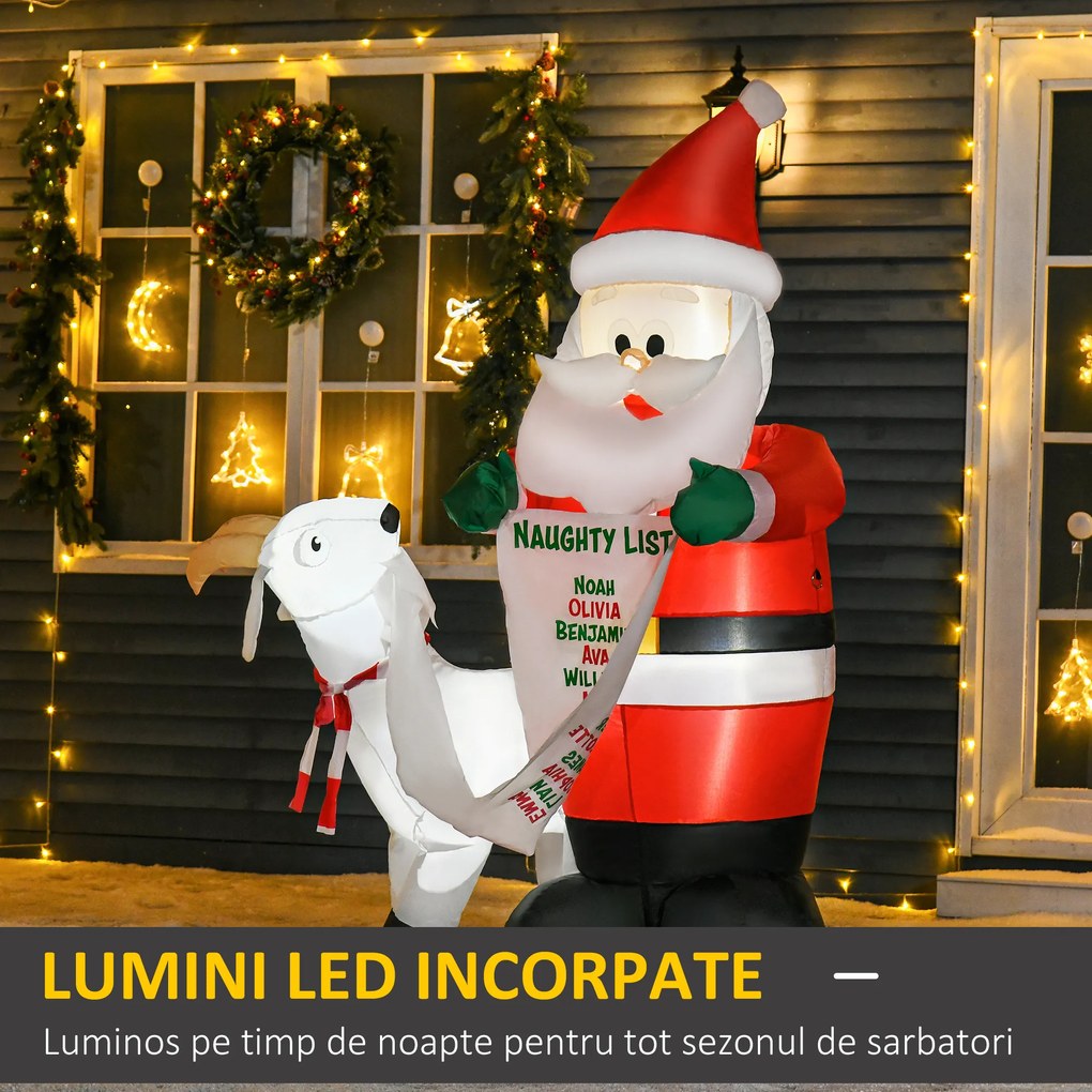 HOMCOM Mos Craciun Gonflabil, Lumini LED Integrate, Decoratiune de Craciun pentru Exterior, 135x85x180cm | Aosom Romania